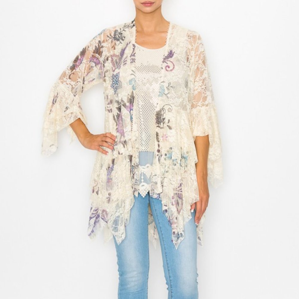 NEW ORIGAMI ALL LACE CARDIGAN WRAP floral western bohemian SM-3XL MAGNOLIA